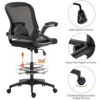 Fauteuil de bureau chaise de bureau assise haute réglable dim. 64L x 60l x 106-126H cm pivotant 360° maille respirante noir - Noir