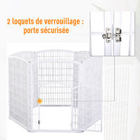 Luxe parc enclos modulable pour chien 6 panneaux + 1 porte verrouillable plastique PP blanc