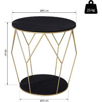Table basse ronde design style art déco Ø 45 x 48H cm MDF noir métal doré