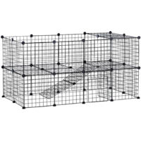 Pawhut – Cage parc enclos modulable 2 niveaux pour petits animaux – 36 panneaux en acier noir – Dimensions 146x73x73cm – Connecteurs multiangles ABS