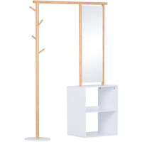 HOMCOM Porte-manteaux meuble d'entrée vestiaire penderie avec miroir 4 patères 2 niches dim. 100L x 34l x 164H cm MDF blanc bois massif bambou
