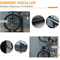 HOMCOM Râtelier vélo range vélo avec fixations hauteur réglable dim. 66L x 56I x 63-77,5H cm métal PP noir