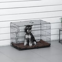 Cage de transport pliante pour chien poignée, plateau amovible, coussin fourni 76 x 53 x 57 cm noir