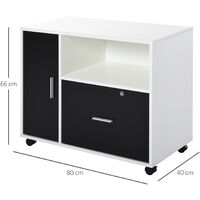 Homcom support d'imprimante organiseur bureau caisson placard porte, niche, tiroir verrouillable + grand plateau panneaux particules noir blanc