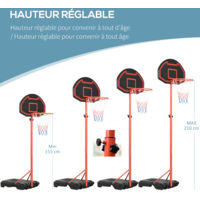 Panier De Basket HOMCOM Extérieur Avec Poteau Réglable 155-210cm - Rouge Et Noir