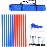 Agility sport pour chien slalom - slalom pour chien - lot de 12 poteaux + ancrage sol - sac de transport inclus rouge bleu
