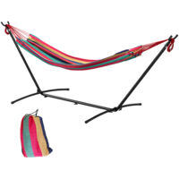 Outsunny – Hamac sur pied en métal époxy – Toile en coton polyester 280 gsm – Charge max. 120 Kg – Dimensions 298x117x105 cm – Rouge orange rayé