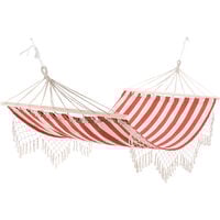 Hamac de voyage portable style hippie chic toile de hamac dim. 2L x 1l m coton polyester rouge crème rayé
