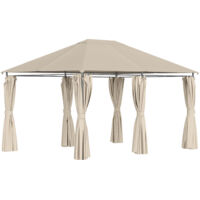 Outsunny – Tonnelle de jardin 3,98x3m – Acier robuste – Double toit ventilé – 6 rideaux latéraux amovibles – Surface 12 m²