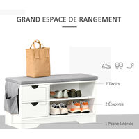 Banc à Chaussures HOMCOM Avec Coussin - Meuble Rangement 2 Étagères, 2 Tiroirs (80.5x30.5x43.5cm)