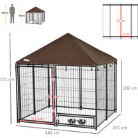 Chenil extérieur pour chiens en métal et tissu oxford avec support gamelle et toit résistant aux intempéries espace spacieux 141 x 141 x 121 cm noir