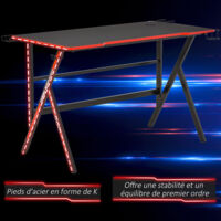 HOMCOM Bureau Gaming Racing Rouge Noir - Plateau Carbone, Supports Casque, Enceintes Et Porte-Gobelet