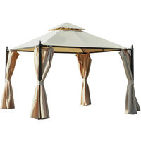 Tonnelle barnum style colonial 3 x 3 x 2,7 m double toit 4 toiles latérales avec zip beige et noir