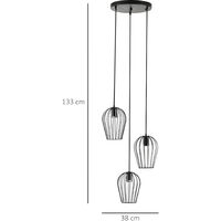 HOMCOM Lustre suspension style industriel 3 lampes 40 W 230 V hauteur réglable dim. 38L x 38l x 145H cm métal filaire noir