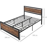Lit double design industriel - tête de lit, pied de lit et sommier - dim. 195L x 144l x 103H cm - compatible matelas 190L x 140l cm - acier noir MDF aspect bois avec veinage