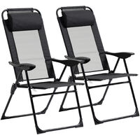 Outsunny – Fauteuil inclinable de jardin pliable – Acier noir – 5 positions réglables – Tissu résistant aux intempéries – Charge max 120 kg