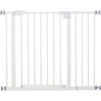 Pawhut – Barrière de sécurité animaux 74-97,5 cm – Acier et plastique blanc – Double verrouillage et ouverture double sens – Installation sans perçage