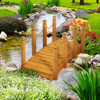 RELAX4LIFE Pont De Jardin Japonais En Sapin Carbonisé Avec Garde-Corps, Pont D'Étang Décoration De Jardin Charge Max 100kg Pour Cour, Décor, Parc, 50x67x55CM, Brun/Naturel (Naturel