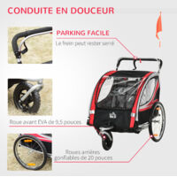 Remorque Vélo 2-en-1 Pour Enfants - Transformable En Poussette, Pour 1 Ou 2 Enfants, Suspension, Rangement, Sécurité