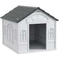 Niche chien style cottage dim. 65L x 75l x 63H cm - motifs fenêtres, porte, aération - PP blanc gris