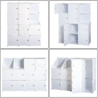 HOMCOM Armoire Penderie Modulable 10 Cubes + 2 Étagères – Rangement Plastique Blanc 111 X 47 X 145 Cm, Barre Suspendue + Autocollants Organisation, Chambre / Entrée