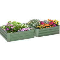 Lot de 2 carrés potager de jardin dim. 100L x 100l x 30H cm tôle d'acier ondulée vert