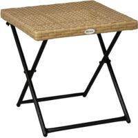 Outsunny – Table basse carrée pliable en résine tressée – Châssis en acier – 40 x 40 x 40 cm – Style cosy chic – Usage intérieur et extérieur