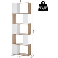Bibliothèque étagère meuble de rangement design contemporain en S 5 étagères 60L x 24l x 185H cm coloris chêne blanc