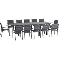 Outsunny – Ensemble table et chaises de jardin 13 pièces – Table extensible 200/300 cm – Aluminium et textilène – Confort optimal avec accoudoirs