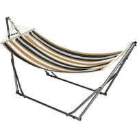 Hamac de jardin pliable avec support acier époxy et toile coton lin marron noir gris blanc