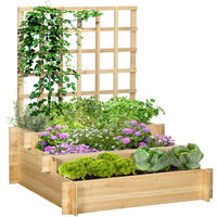 Outsunny – Carré potager surélevé 3 étages en bois de sapin – Treillis pour plantes grimpantes – Dimensions 95x95x110 cm – Espace de culture optimisé