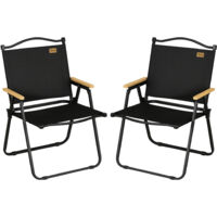 Lot de 2 chaises de plage camping pliantes - poignée - structure acier aspect bois oxford noir