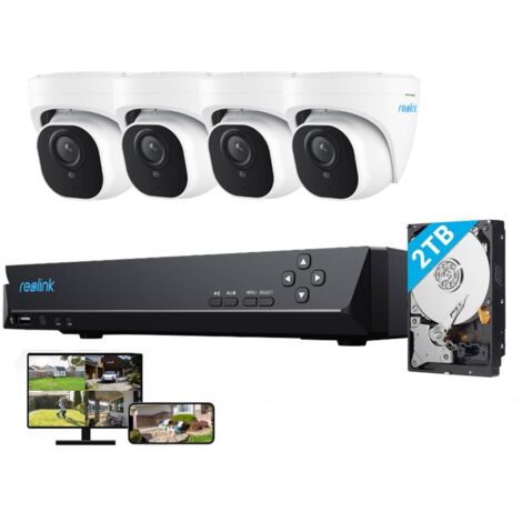 Reolink 8MP Überwachungskamera Set Outdoor, 4X 8MP PoE Dome Überwachungskamera+8CH 2TB HDD NVR, Personen-/Fahrzeugerkennung, 30m Nachtsicht, 24/7 Schutz