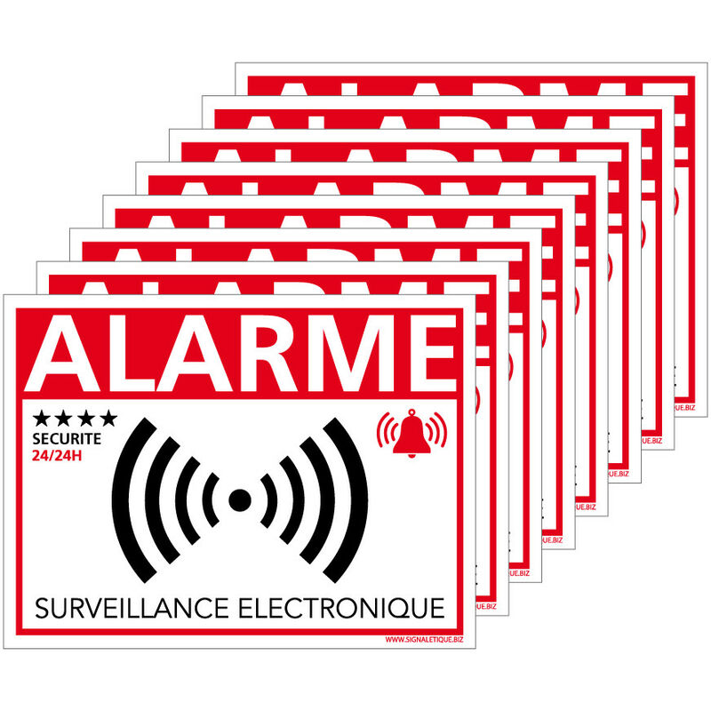 Sticker Alarme Vidéo Surveillance Autocollant (Lot de 4 Stickers Alarme Noir