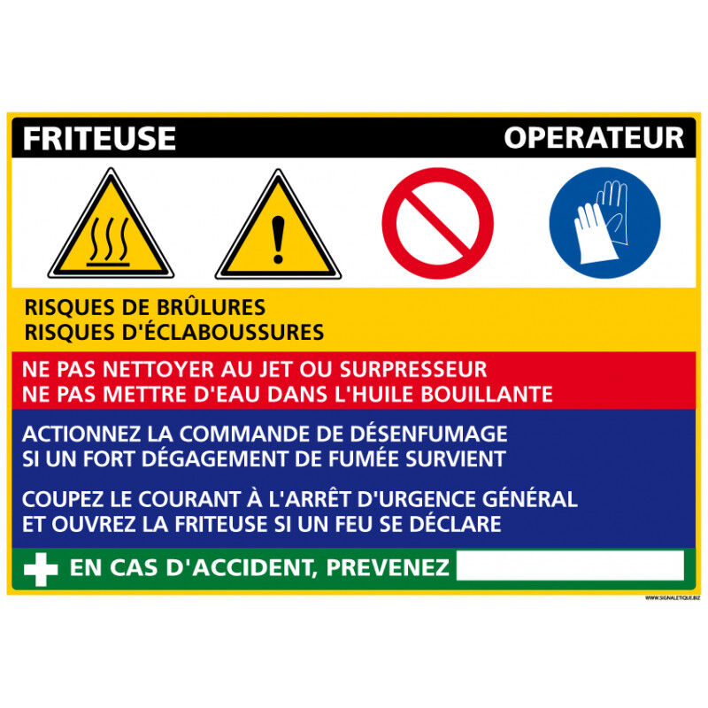 Vsafety Pflichtenschild Für Catering – Selbstklebend, 300x100 Mm, Blau, Mit Hinweis Zur Fritteusen-Sicherheit
