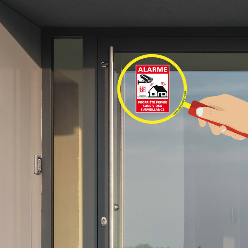 Signalétique.biz France - Autocollants Vidéo Surveillance, Dispositif Sous Vidéo Surveillance, Lot De 8 Adhésifs. Stickers Alarme Et Sécurité - 80 X 60 Mm - Blanc