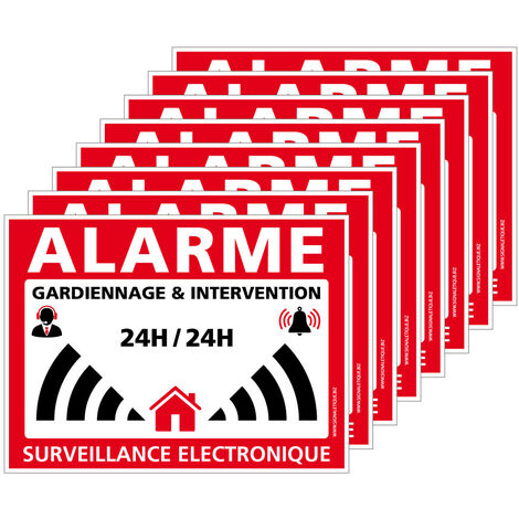 Autocollants Alarme Lot de 8 stickers Alarme Sécurité Protection Vidéosurveillance 8 x 6 cm résistants UV et pluie. Alarme gardiennage & intervention .  - Alarme gardiennage & intervention