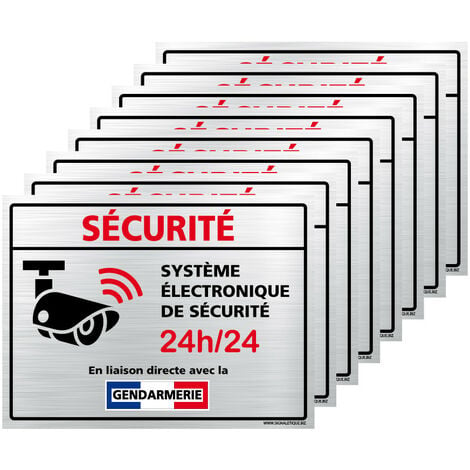 Autocollants Alarme Lot de 8 stickers Alarme Sécurité Protection  Vidéosurveillance 8 x 6 cm résistants UV