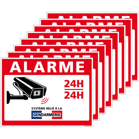 Autocollants Alarme Lot de 8 stickers Alarme Sécurité Protection Vidéosurveillance 8 x 6 cm résistants UV et pluie. Alarme 24h/24h . gendarmerie .  - Alarme 24h/24h - gendarmerie