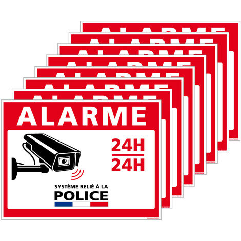 Autocollants Alarme Lot de 8 stickers Alarme Sécurité Protection Vidéosurveillance 8 x 6 cm résistants UV et pluie. Alarme 24h/24h . police .  - Alarme 24h/24h - police