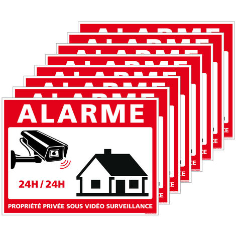 Autocollants Alarme Lot de 8 stickers Alarme Sécurité Protection Vidéosurveillance 8 x 6 cm résistants UV et pluie. Alarme 24h/24h .  - Alarme 24h/24h