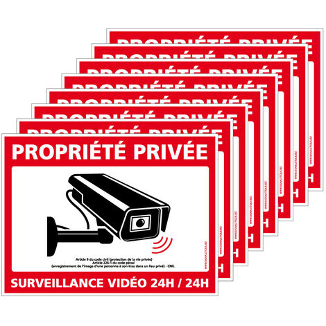 Autocollants Alarme Lot de 8 stickers Alarme Sécurité Protection Vidéosurveillance 8 x 6 cm résistants UV et pluie. Propriété privée surveillance vidéo 24h/24h .  - Propriété privée surveillance vidéo