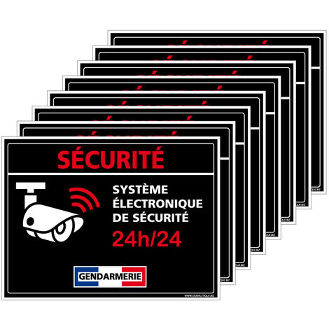 Autocollants Alarme Lot de 8 stickers Alarme Sécurité Protection Vidéosurveillance 8 x 6 cm résistants UV et pluie. Système électronique gendarmerie . noir .  - Système électronique gendarmerie - noir