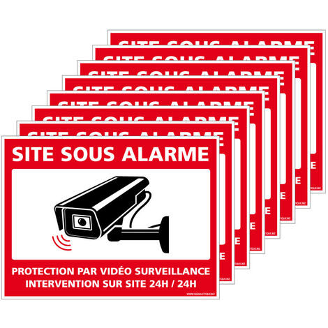 Autocollants Alarme Lot de 8 stickers Alarme Sécurité Protection Vidéosurveillance 8 x 6 cm résistants UV et pluie. Site sous alarme . - Site sous alarme