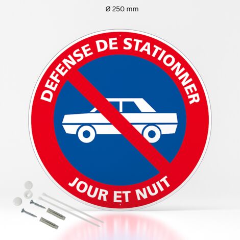 Défense de stationner jour et nuit panneau de signalisation rond en pvc rigide prépercé avec kit de fixation complet - Diamètre 250 mm (1/5)