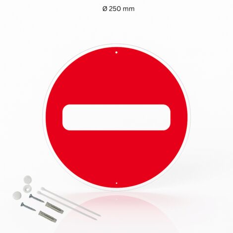 Sens interdit panneau de signalisation rond en pvc rigide prépercé avec kit de fixation complet - Diamètre 250 mm