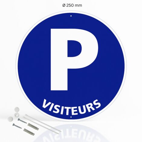 Parking visiteurs panneau de signalisation rond en pvc rigide prépercé avec kit de fixation complet - Diamètre 250 mm
