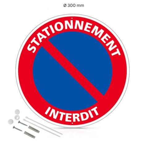 Stationnement interdit panneau de signalisation rond en aluminium prépercé avec kit de fixation complet - Diamètre 300 mm (1/5)