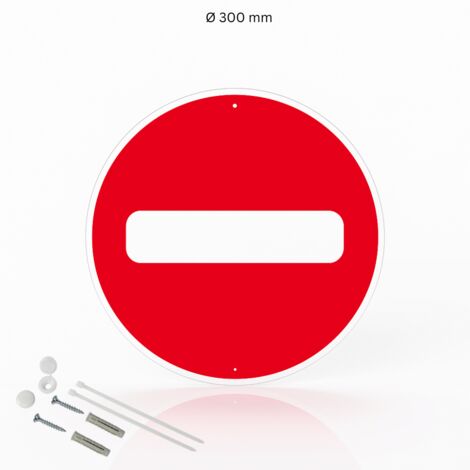 Sens interdit panneau de signalisation rond en pvc rigide prépercé avec kit de fixation complet - Diamètre 300 mm