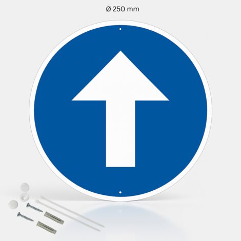 Flèche en haut panneau de signalisation rond en aluminium prépercé avec kit de fixation complet - Diamètre 250 mm